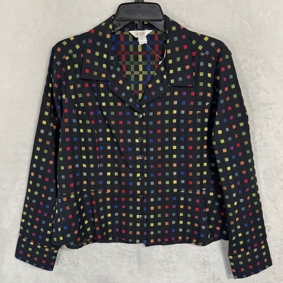 Y2K Christopher & Banks Rainbow Peplum Button Down Top Size L‎ P Cropped Teacher - Picture 7 of 15